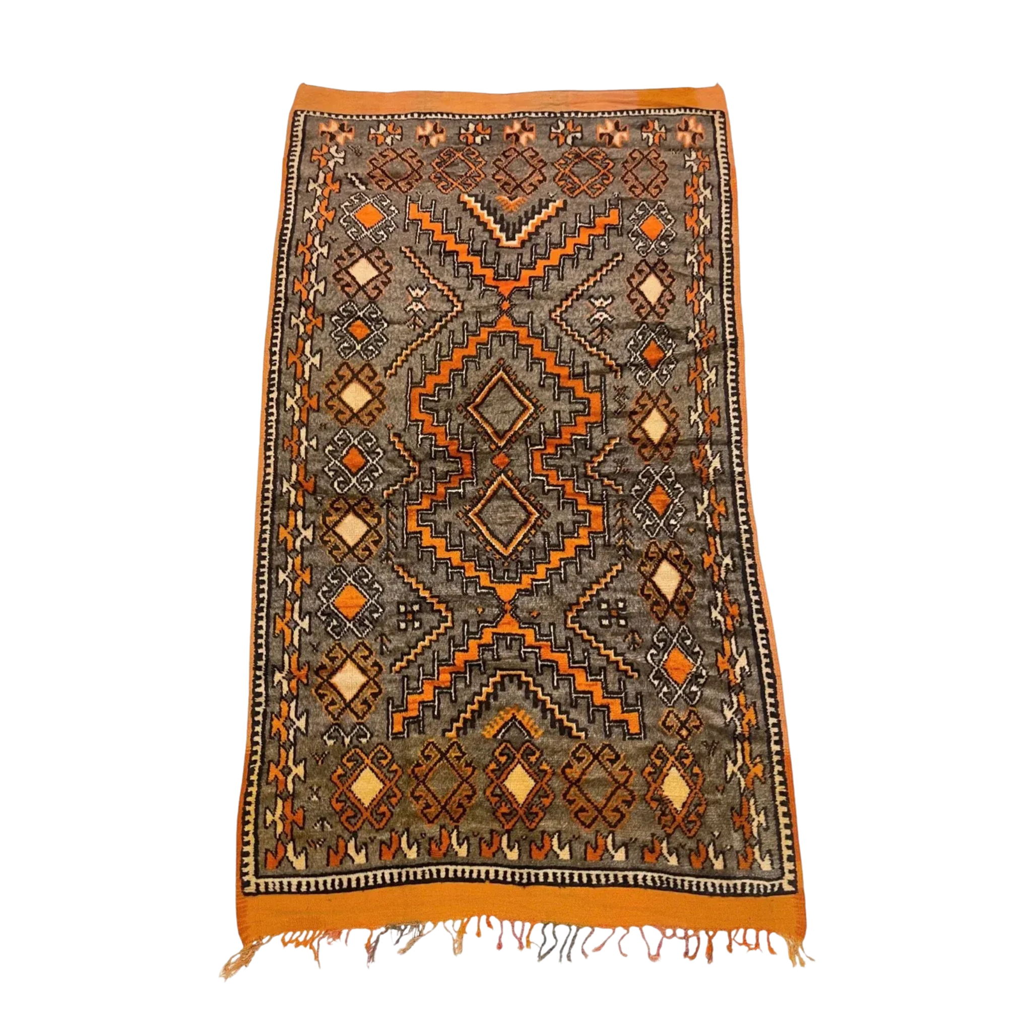 Moroccan Ait Ouaouzguite Wool Rug – 4'8" x 8', Dark Grey & Orange