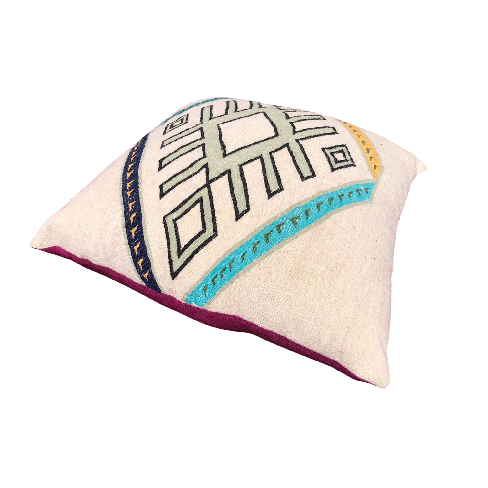 Moroccan Geometric Wool Pillow Cover – White Woven Front, Fuchsia Cotton Back