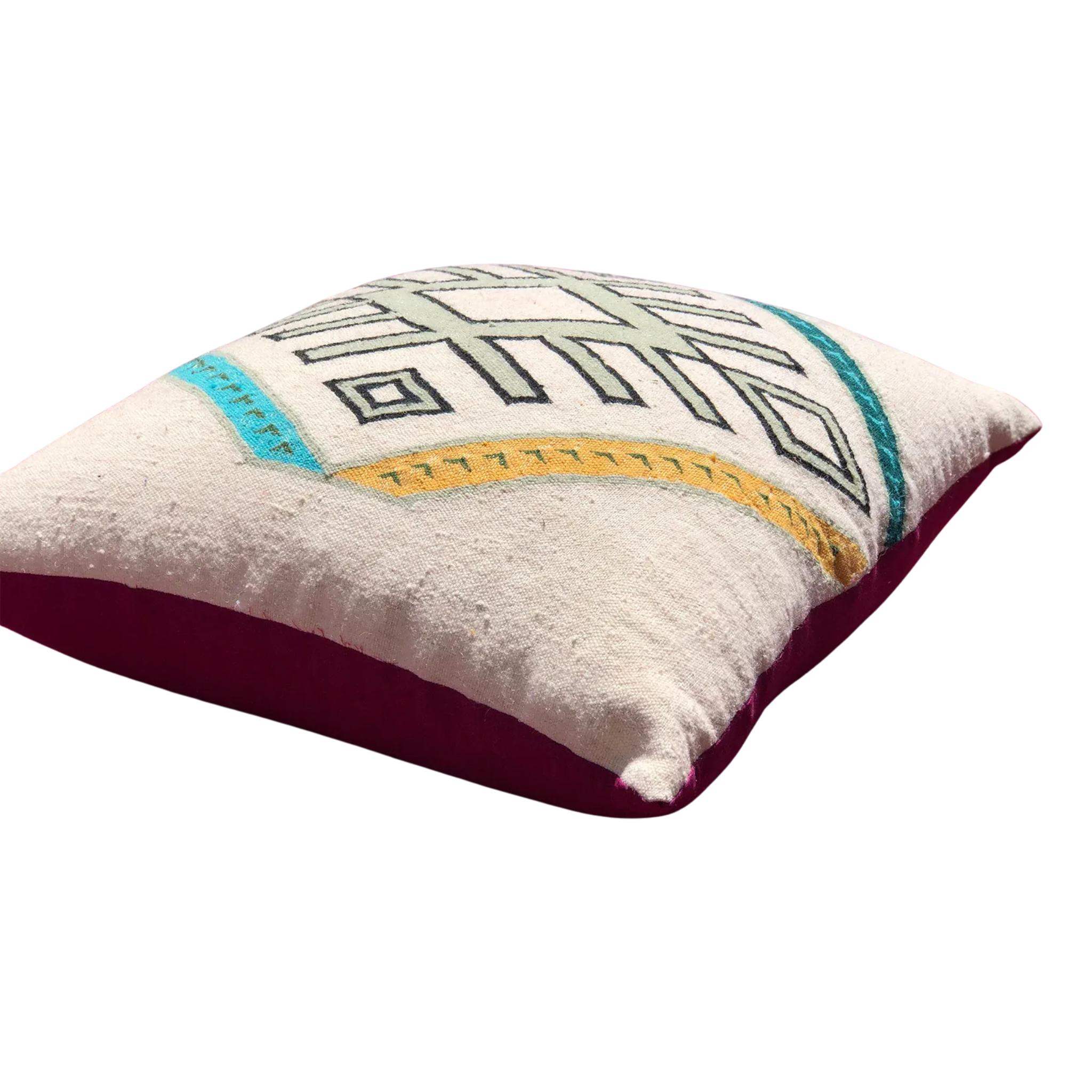 Moroccan Geometric Wool Pillow Cover – White Woven Front, Fuchsia Cotton Back
