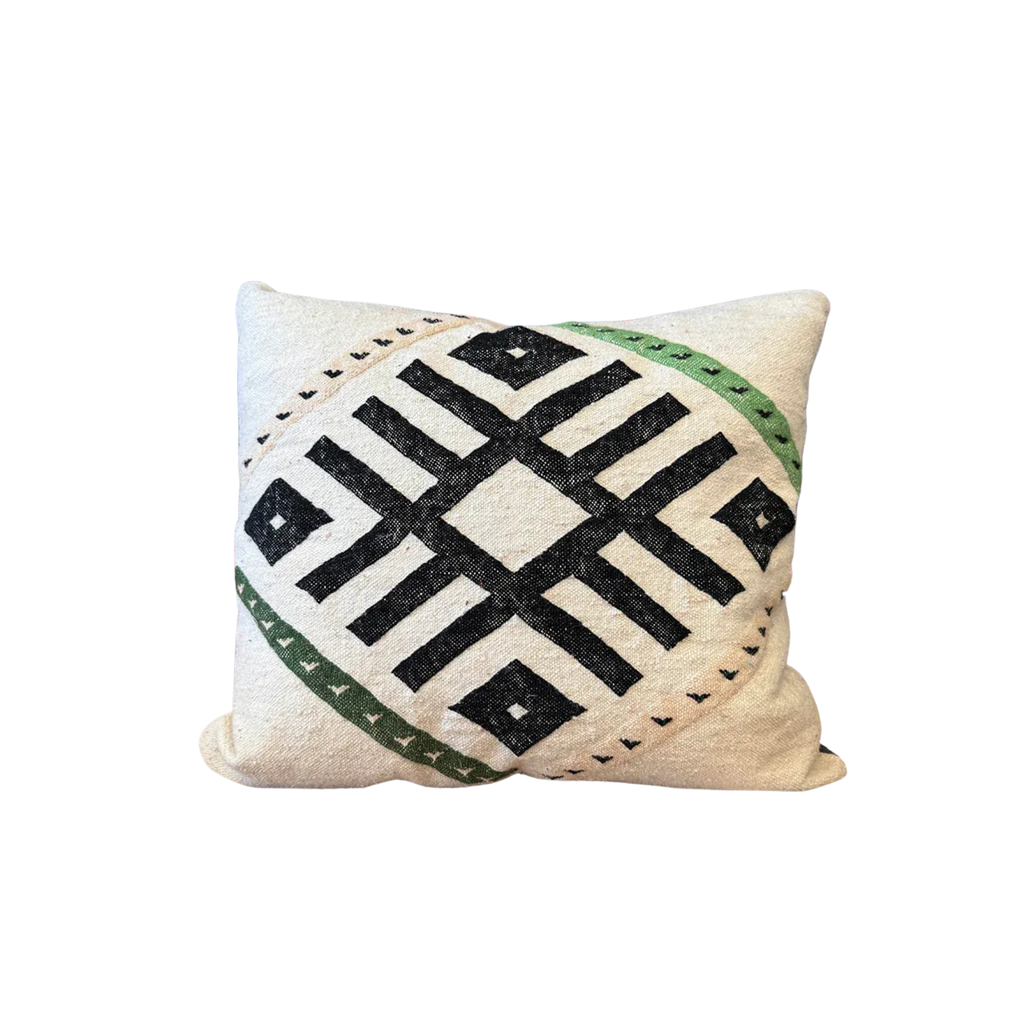 Moroccan Geometric Lumbar Pillow – Black, White & Green, 18" x 20"