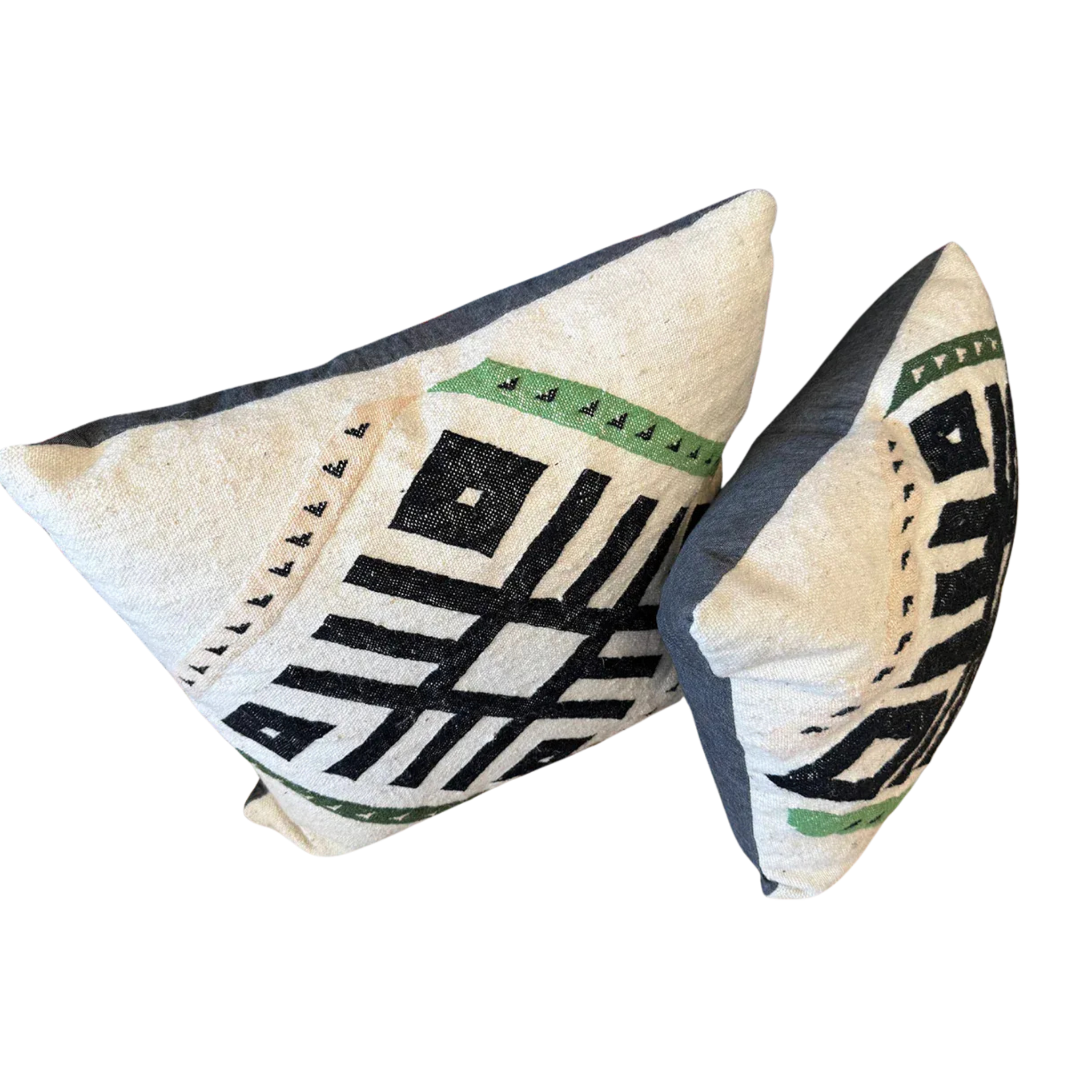 Moroccan Geometric Lumbar Pillow – Black, White & Green, 18" x 20"