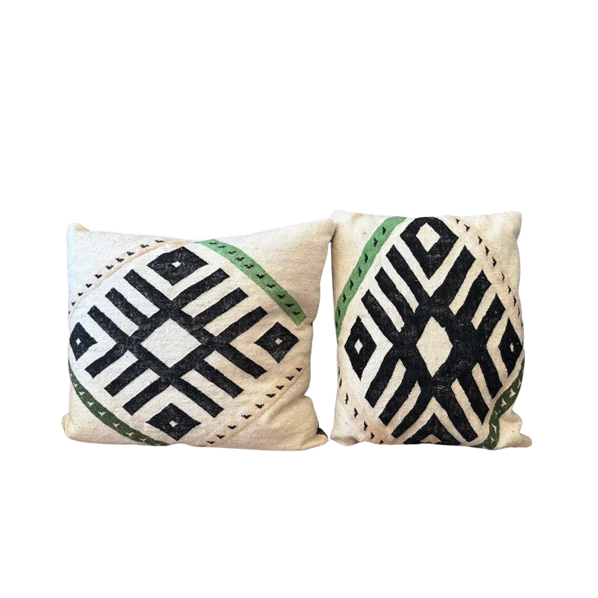 Moroccan Geometric Lumbar Pillow – Black, White & Green, 18" x 20"