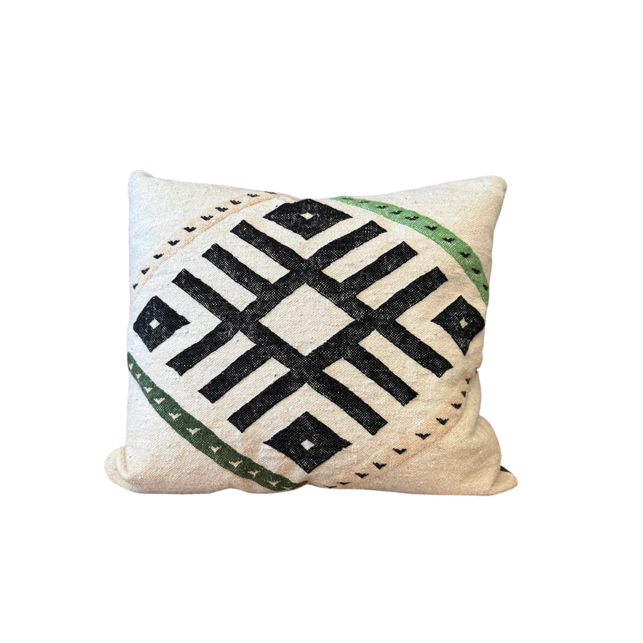 Moroccan Geometric Lumbar Pillow – Black, White & Green, 18" x 20"