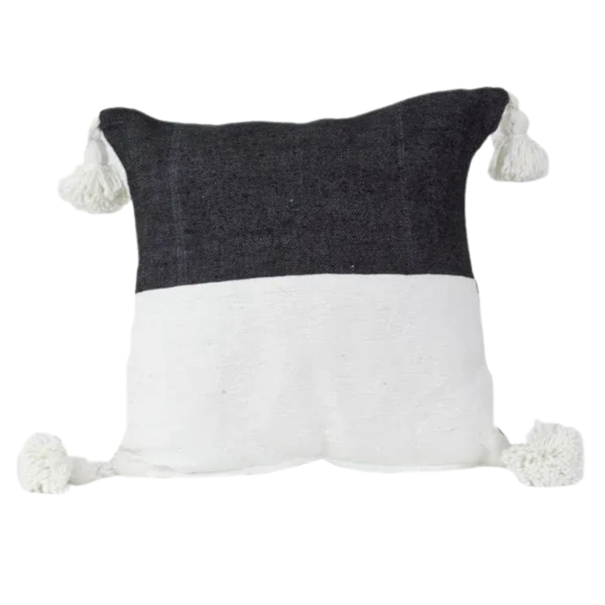 Moroccan Wool Pom-Pom Cushion Cover – White and Black