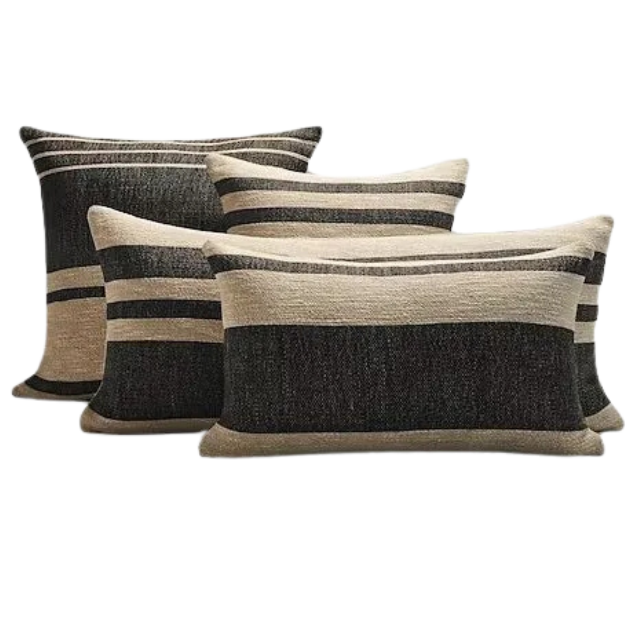 Set of 4 Moroccan Pillow Covers – Black & Beige, Various Sizes