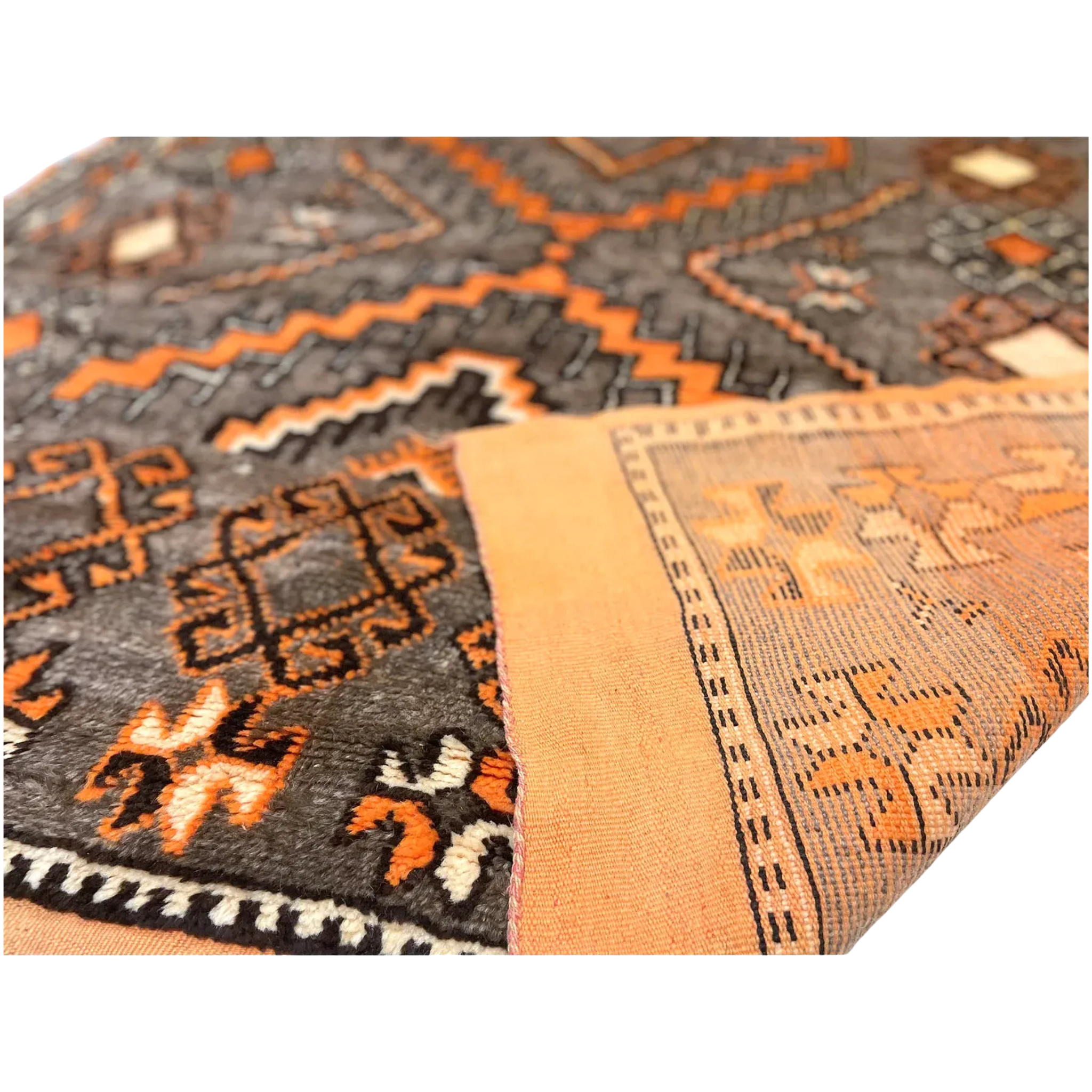 Moroccan Ait Ouaouzguite Wool Rug – 4'8" x 8', Dark Grey & Orange