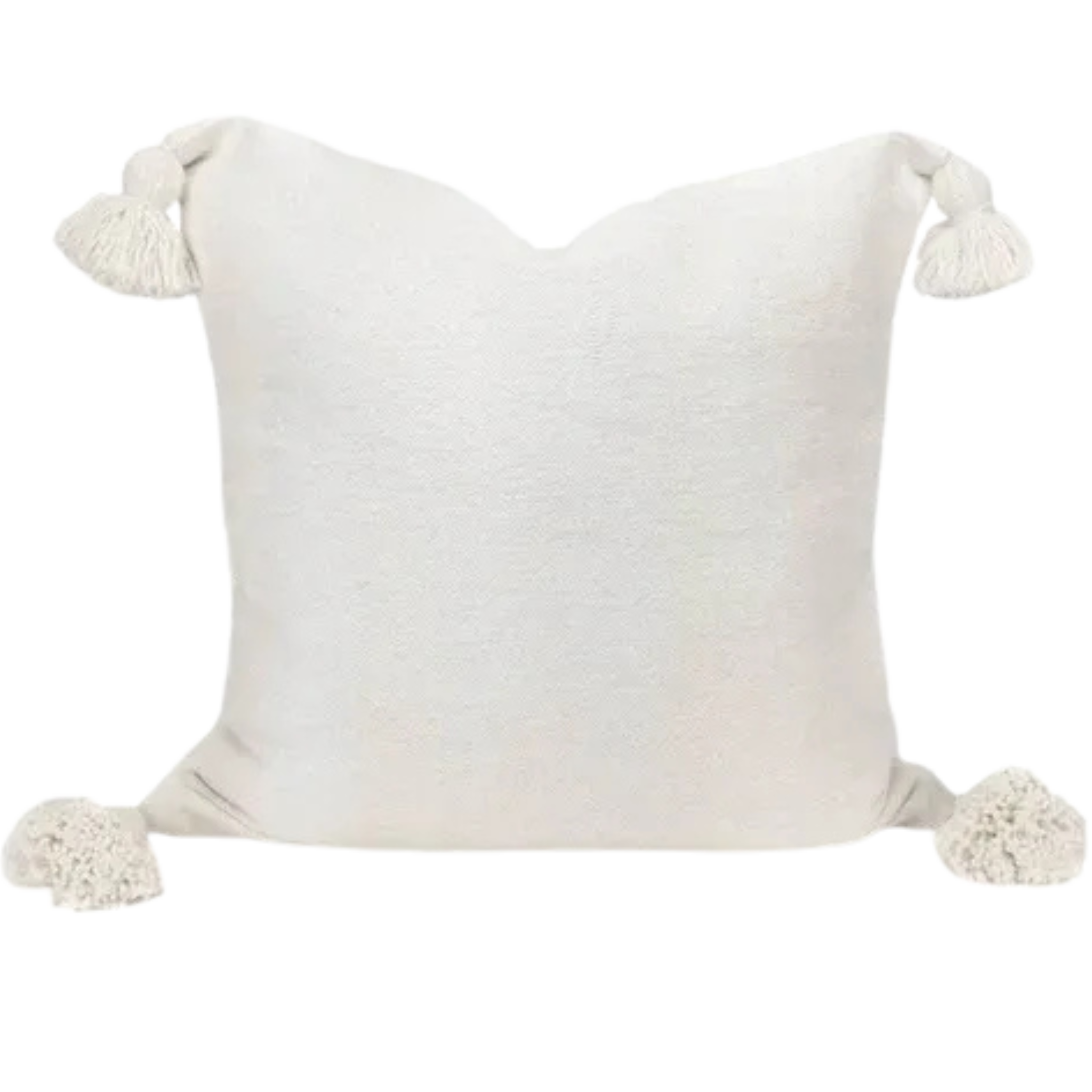 Moroccan Hand-Loomed Pom-Pom Pillow Cover – 24” x 24” White Euro Sham