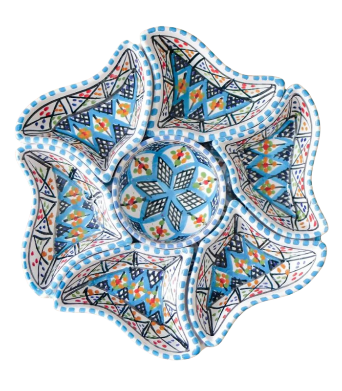 Moroccan Ceramic Serving Set, Hand-Painted Flower Design, 8-Piece