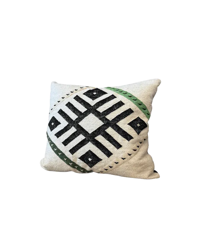 Moroccan Geometric Lumbar Pillow – Black, White & Green, 18" x 20" - cooperativeatma