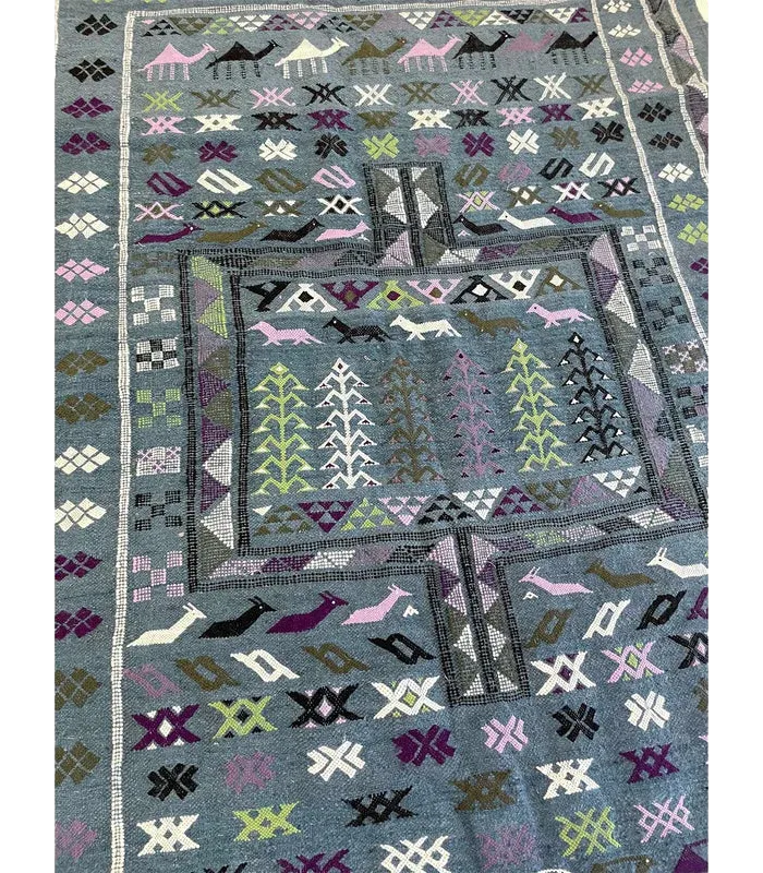 Moroccan Boujad Flatweave Wool Rug – 4'1" x 5'11" - cooperativeatma