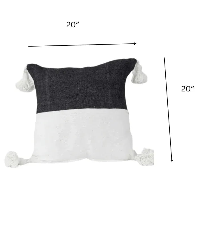 Moroccan Wool Pom-Pom Cushion Cover – 20 in × 20 in, White & Black