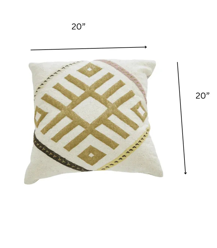 Moroccan Geometric Wool Pillow Cover – 20 in × 20 in, Neutral Tones