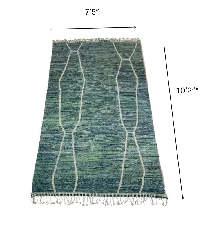 Moroccan Beni Mrirt Wool Rug, 7 ft 5 in × 10 ft 2 in Seafoam Green, Mint & Blue