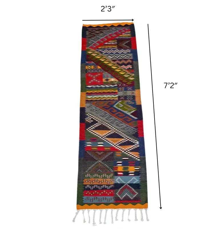 Moroccan Kharita wool Runner – 2 ft 3 in × 7 ft 2 in, Multi-color