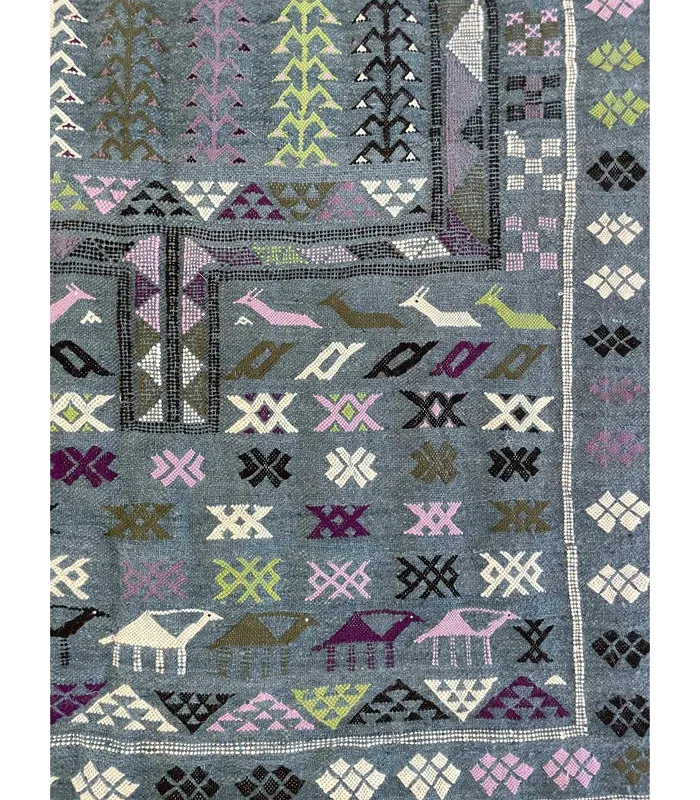 Moroccan Boujad Flatweave Wool Rug – 4'1" x 5'11" - cooperativeatma