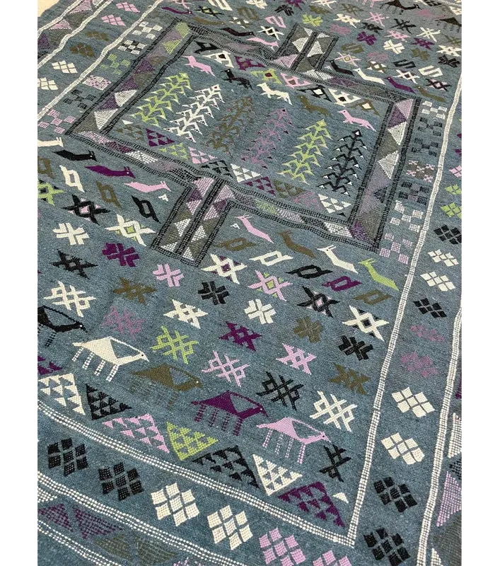 Moroccan Boujad Flatweave Wool Rug – 4'1" x 5'11" - cooperativeatma