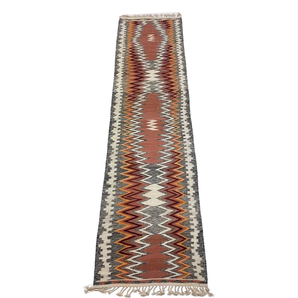 Contemporary Moroccan Flatweave Runner – Wool, 2’6″ x 13’10”