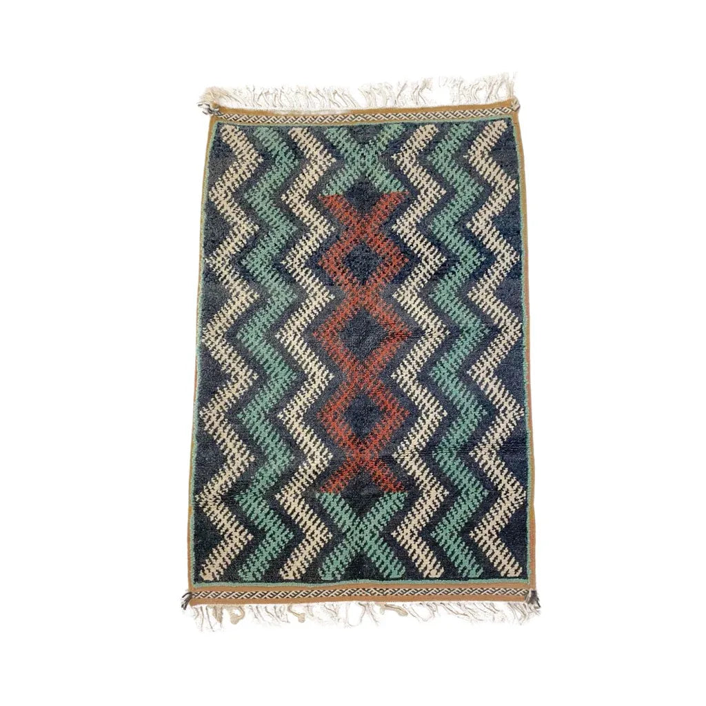 Small Blue M”oroccan Wool Rug – Low Pile, 3’4″ x 4’11