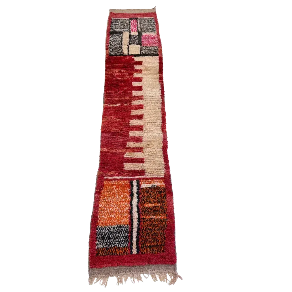 Red Boujaad Moroccan Runner – Wool, 2’4″ x 10’8″