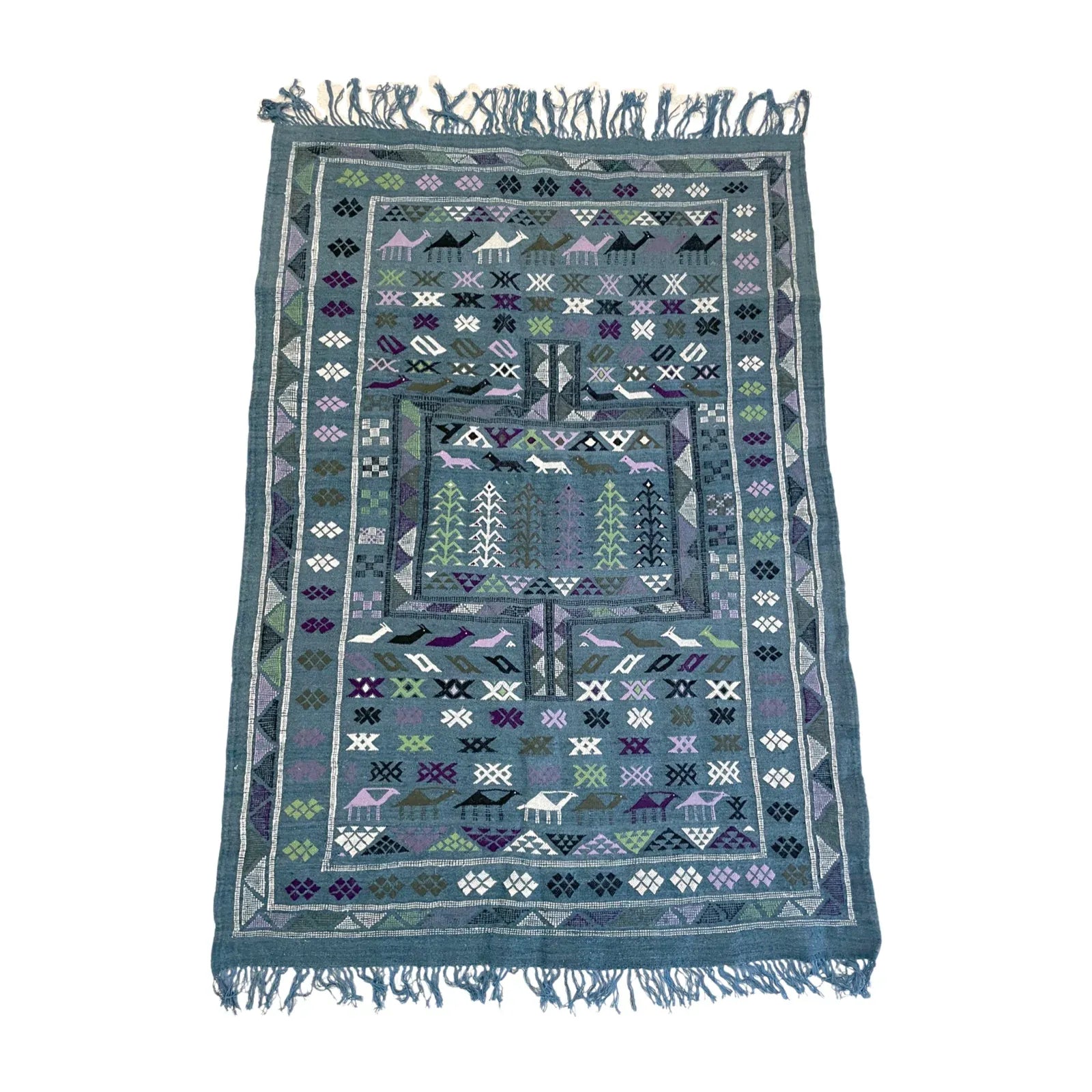 Moroccan Boujad Flatweave Wool Rug – 4'1" x 5'11"