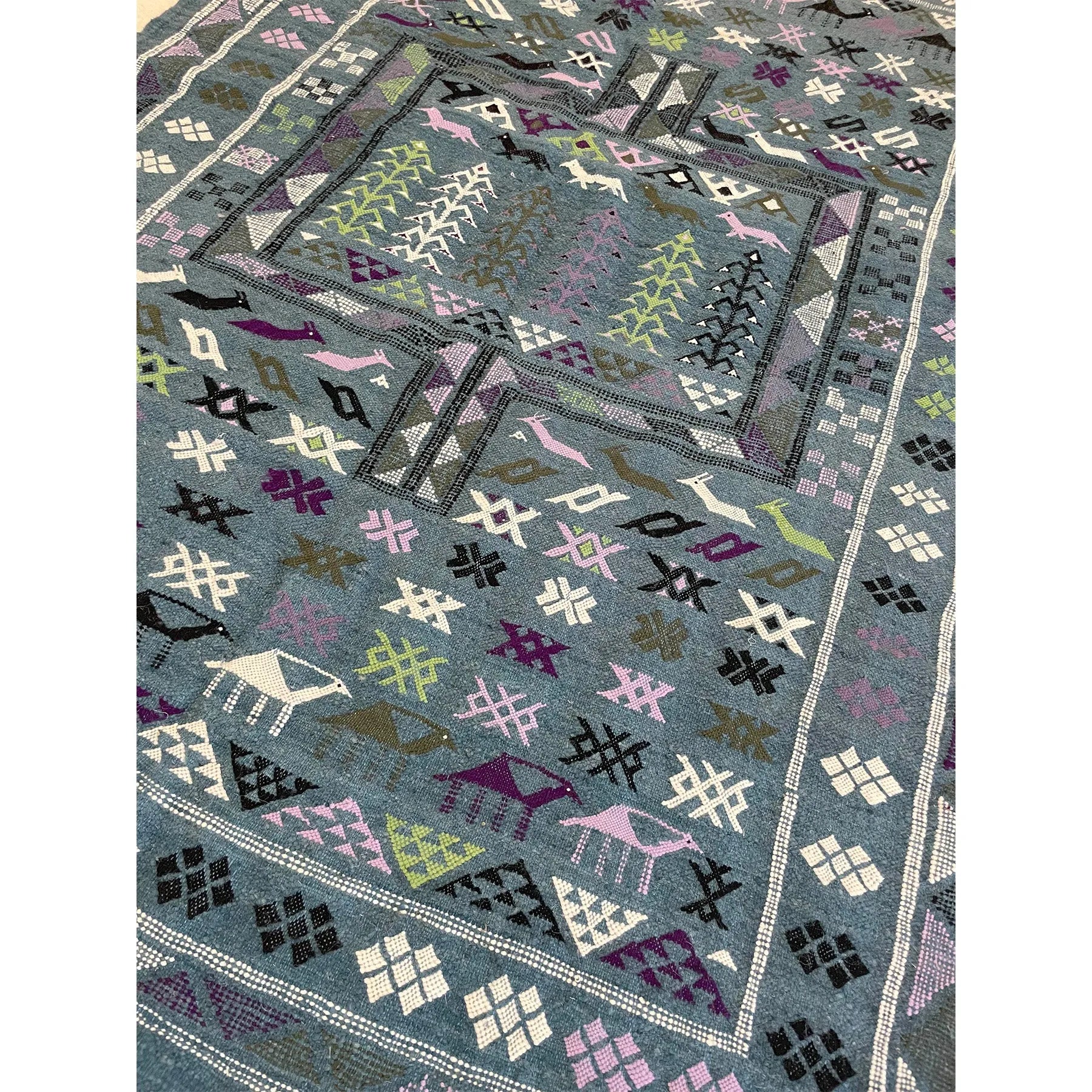 Moroccan Boujad Flatweave Wool Rug – 4'1" x 5'11"