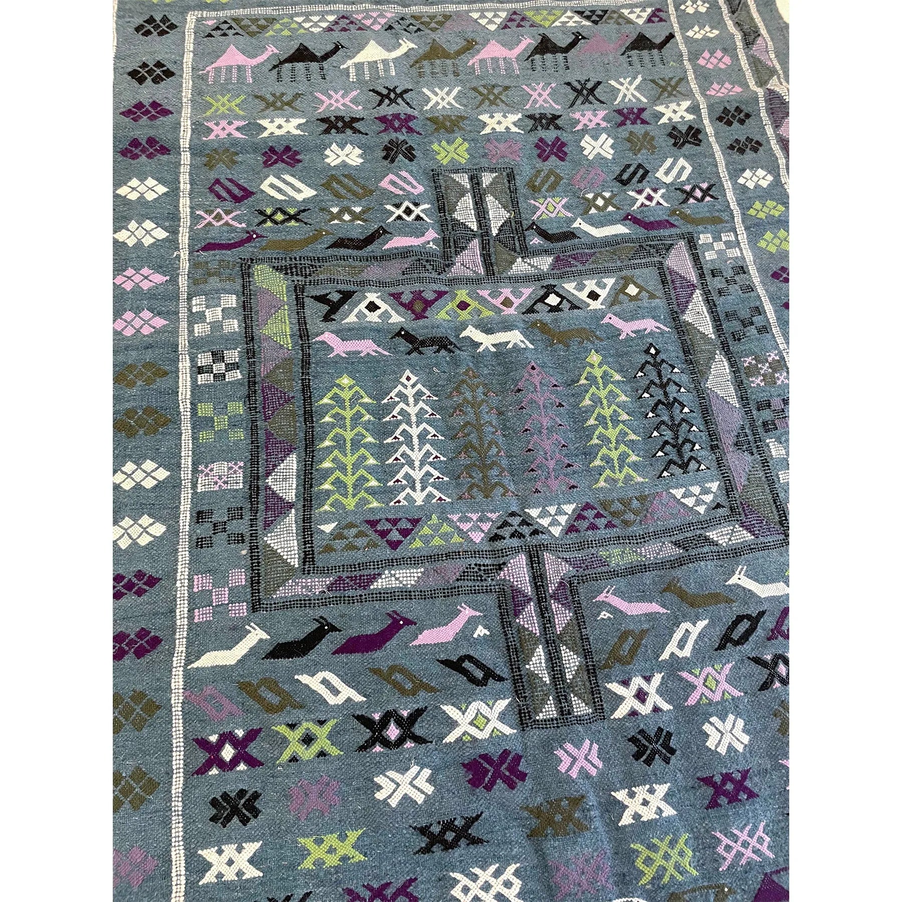 Moroccan Boujad Flatweave Wool Rug – 4'1" x 5'11"