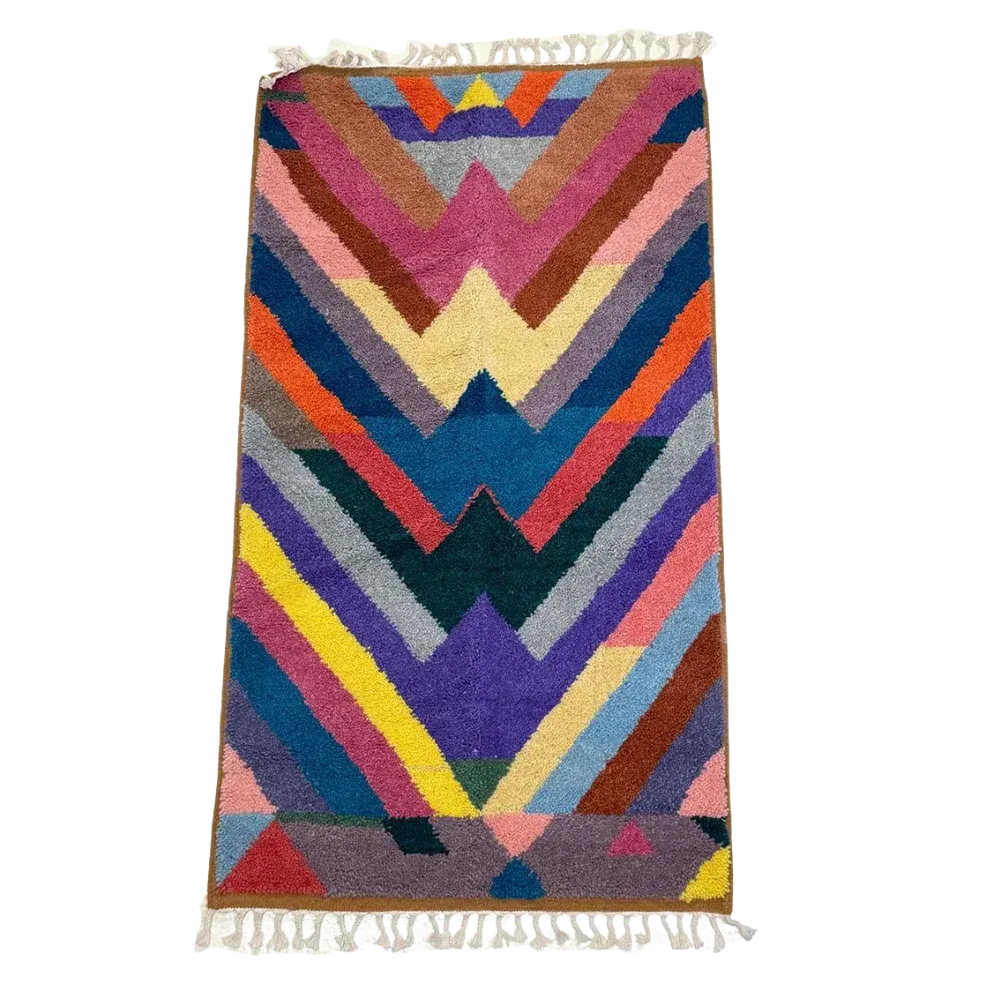 Small Color-Block Moroccan Wool Rug – Modern Low Pile, 2’10” x 5’2″