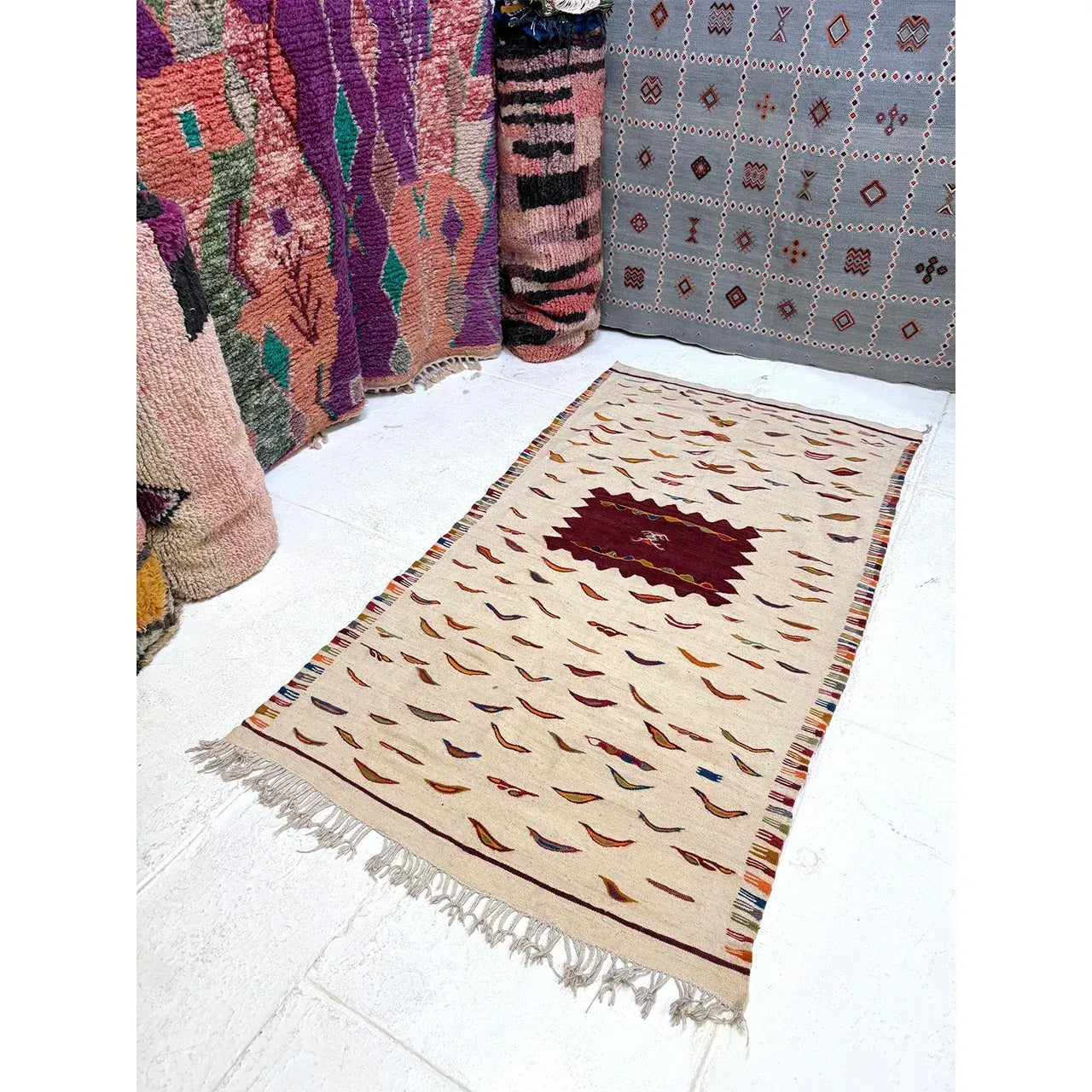 Small Moroccan Kharita Wool Rug – Flatweave, 3’5″ x 6’2″