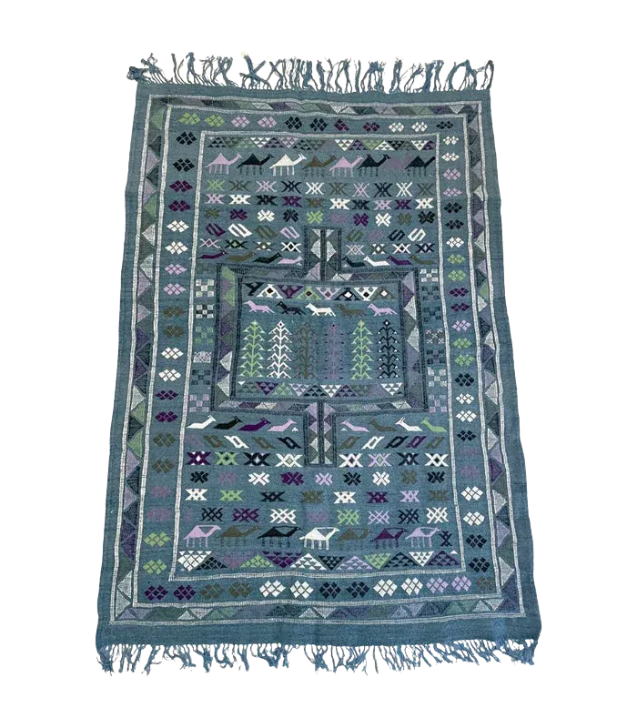 Moroccan Boujad Flatweave Wool Rug – 4'1" x 5'11" - cooperativeatma