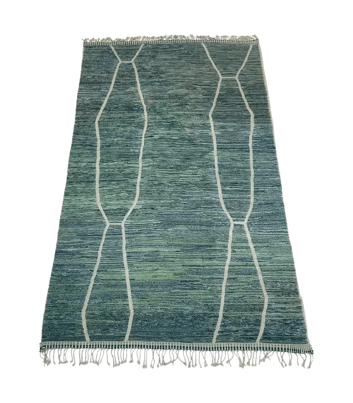 Moroccan Beni Mrirt Wool Rug, 7 ft 5 in × 10 ft 2 in Seafoam Green, Mint & Blue - Cooperative Atma