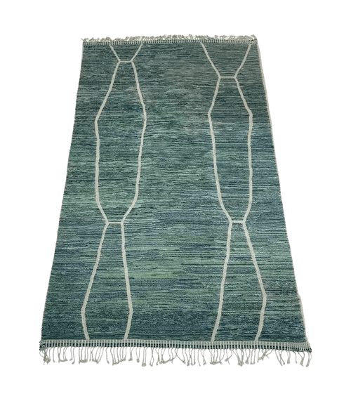Moroccan Beni Mrirt Wool Rug, 7 ft 5 in × 10 ft 2 in Seafoam Green, Mint & Blue - Cooperative Atma
