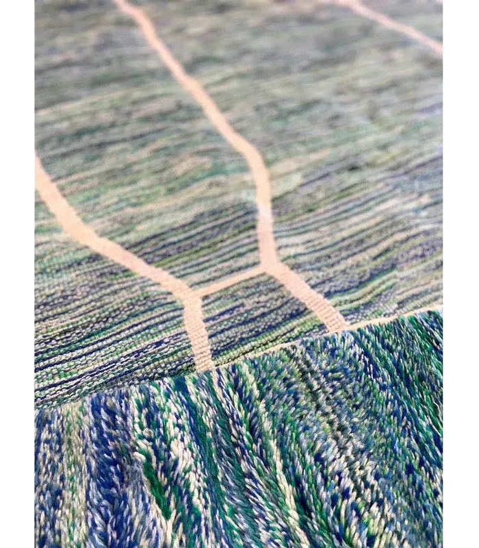 Moroccan Beni Mrirt Wool Rug, 7 ft 5 in × 10 ft 2 in Seafoam Green, Mint & Blue - Cooperative Atma