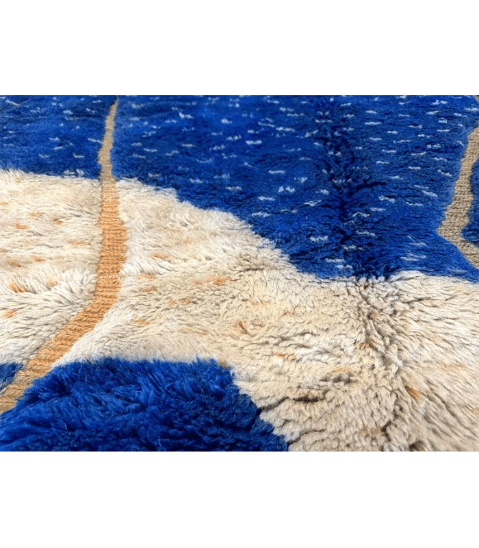 Moroccan Beni Mrirt Wool Rug – 7 ft 6 in × 10 ft 2 in, Blue & White - Cooperative Atma