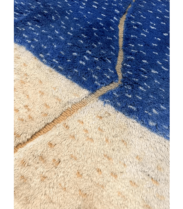 Moroccan Beni Mrirt Wool Rug – 7 ft 6 in × 10 ft 2 in, Blue & White - Cooperative Atma