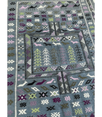 Moroccan Boujad Flatweave Wool Rug, 4 ft 1 in × 5 ft 11 in Blue, Purple & Green - Cooperative Atma
