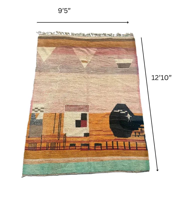 Moroccan Boujad Wool Rug, 9 ft 5 in × 12 ft 10 in Multi - color - Cooperative Atma