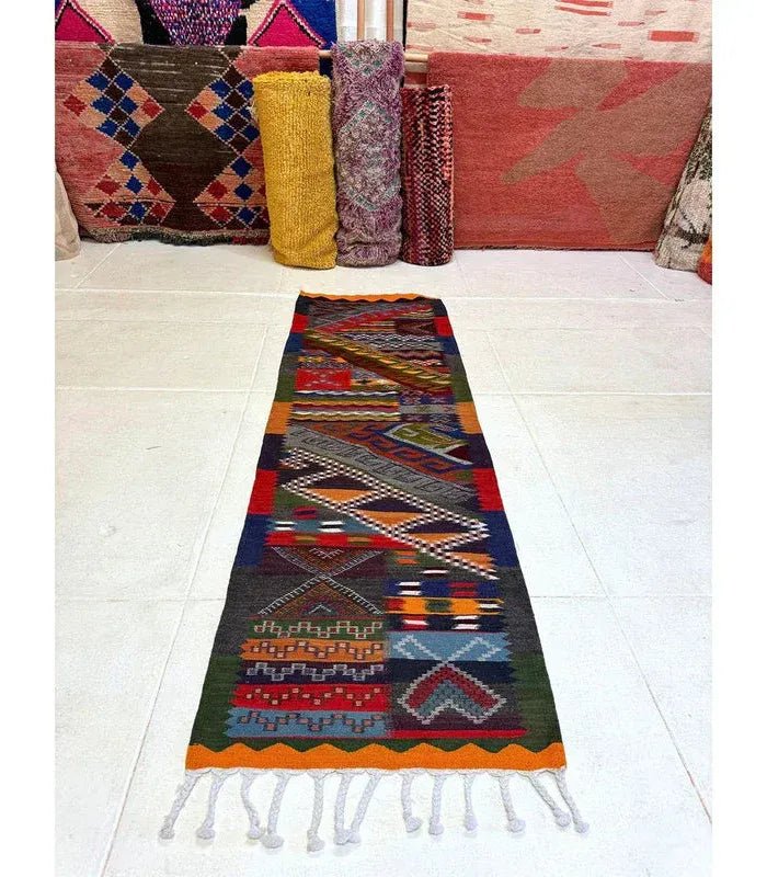 Moroccan Kharita wool Runner – 2 ft 3 in × 7 ft 2 in, Multi - color - Cooperative Atma