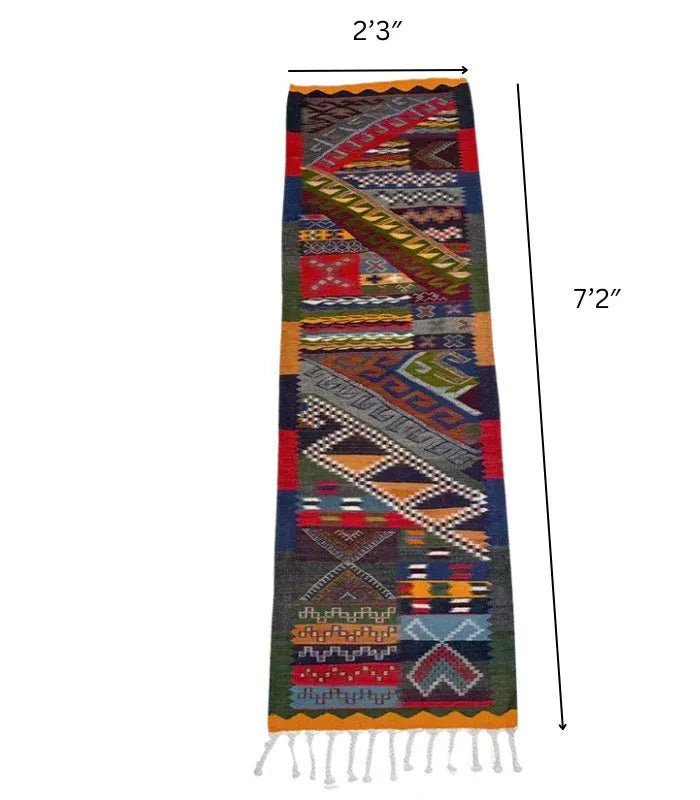 Moroccan Kharita wool Runner – 2 ft 3 in × 7 ft 2 in, Multi - color - Cooperative Atma